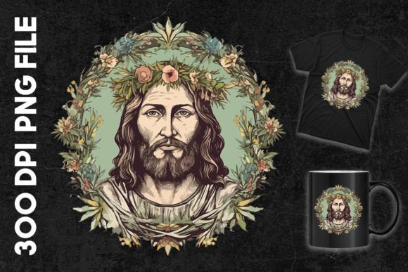 Jesus in the Crown of Flowers T-Shirt Designs